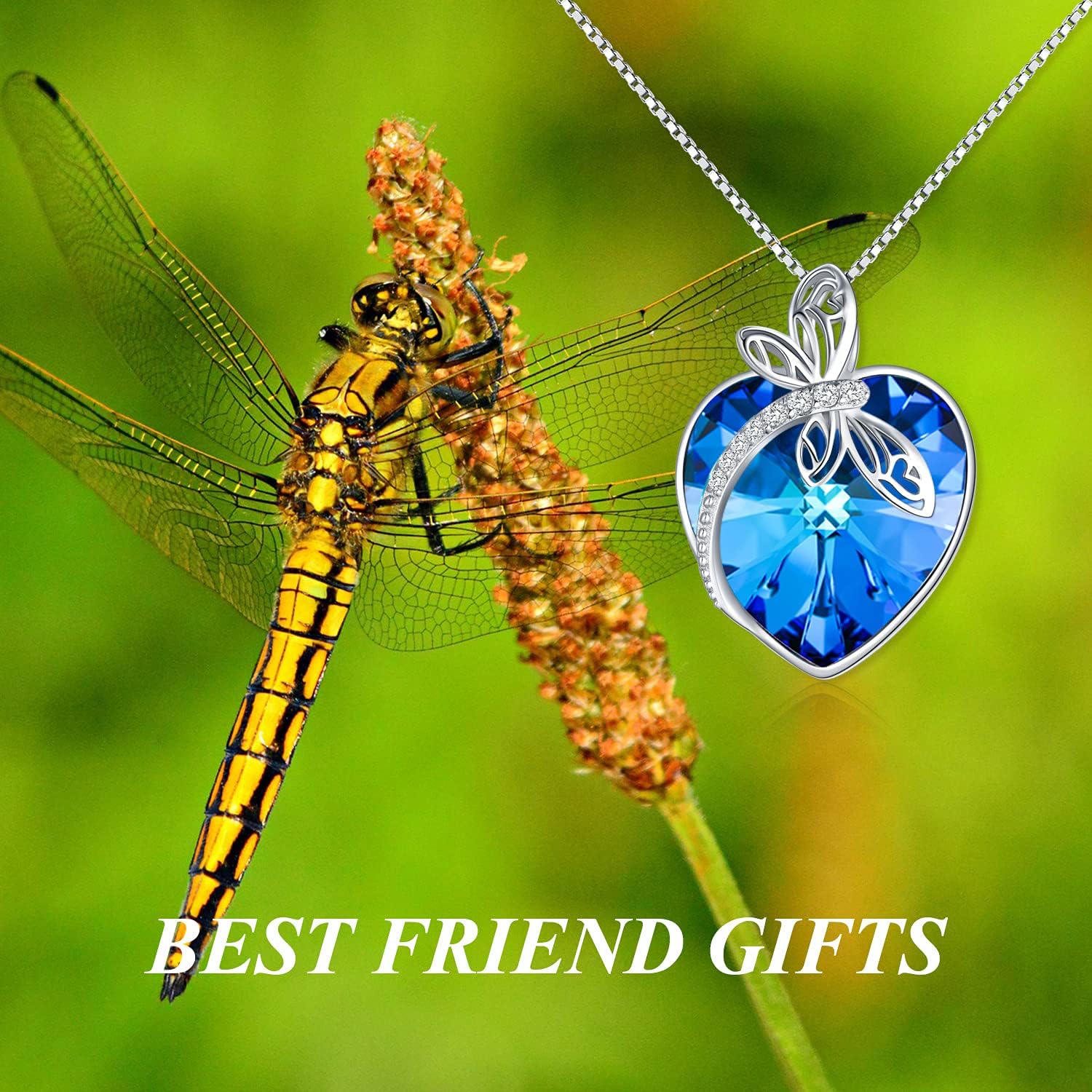 TOUPOP Sterling Silver Dragonfly/Butterfly Pendant Necklace with Crystal Birthday Christmas Jewelry Gifts for Women - Image 2