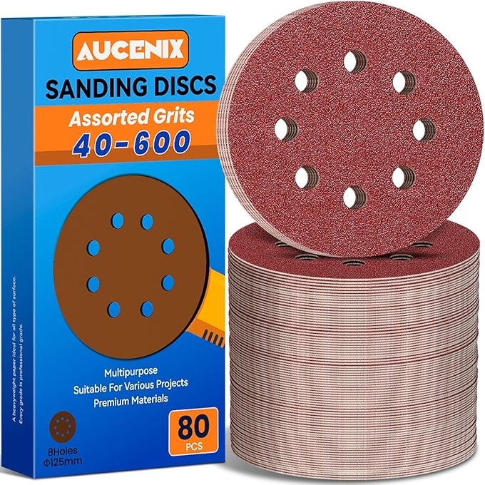 Aucenix 120片多用途砂纸圆盘 - 适用于随机轨道砂光机，适合墙面、金属和木材