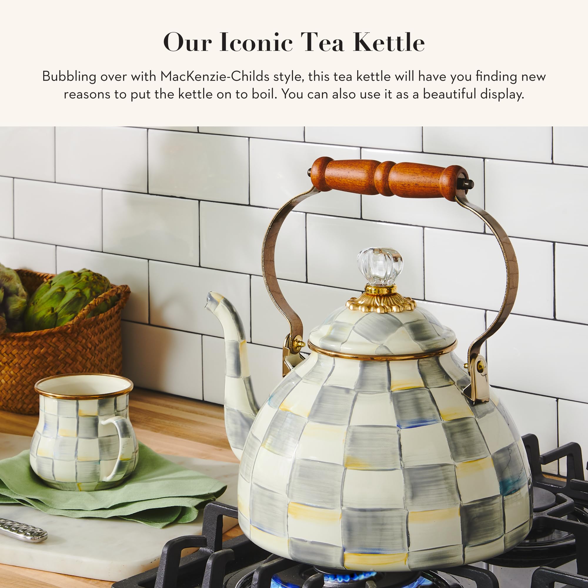 MACKENZIE-CHILDS Enamel Tea Kettle, Cute Kitchen Kettle for Stovetop, 3 ...