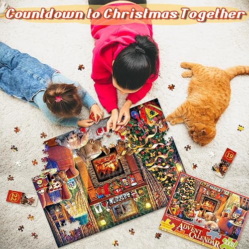 Miniatura 4 de Calendario de Adviento 2023 - Rompecabezas de Navidad  1008 piezas de calendario de cuenta regresiva de 24 días de Navidad, rompecabezas de chimenea