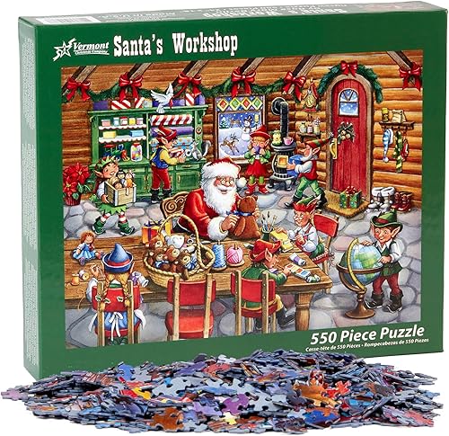 Miniatura 4 de Vermont Christmas Company Santa's Workshop - Rompecabezas para adultos y familias, rompecabezas de Navidad de 550 piezas con piezas de forma