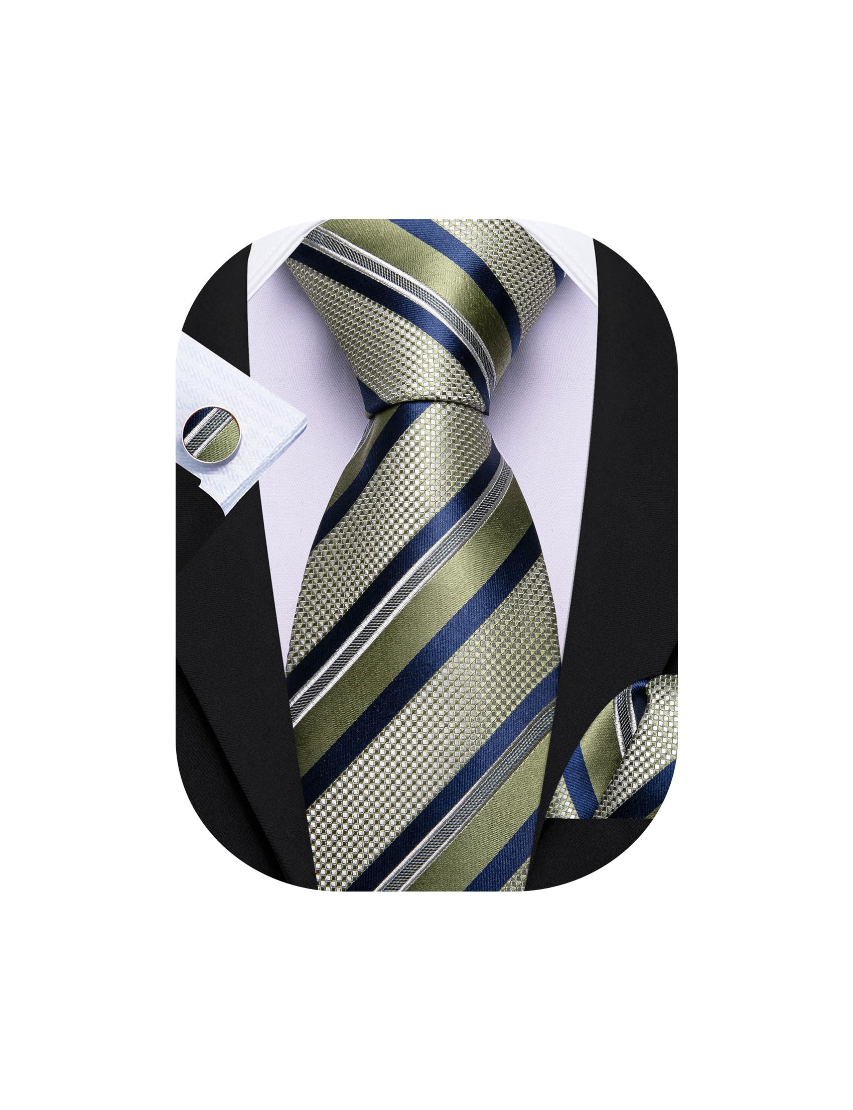 Barry.Wang Mens Tie Set Plaid Check Stripe Neckties Pocket Square Cufflinks | Woven Classic,Formal/Casual Men's Necktie,Luxury,Business,Wedding,Party,Prom,Graduation