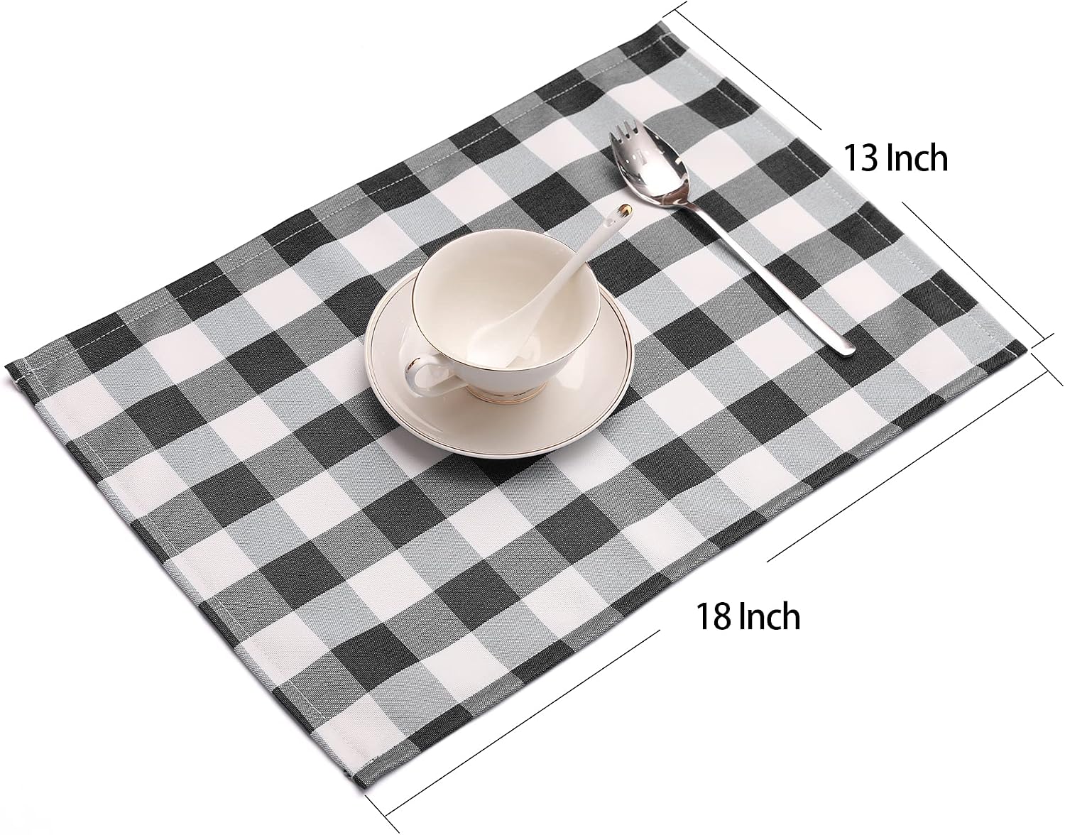 18"x13" Plaid Checkered Placemats,Black & White Checker image 2