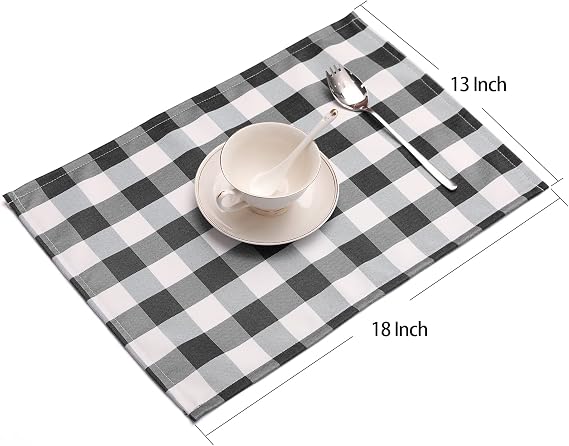 18x13 Plaid Checkered Placemats,Black & White Checker