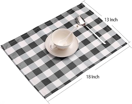 18x13 Plaid Checkered Placemats,Black & White Checker