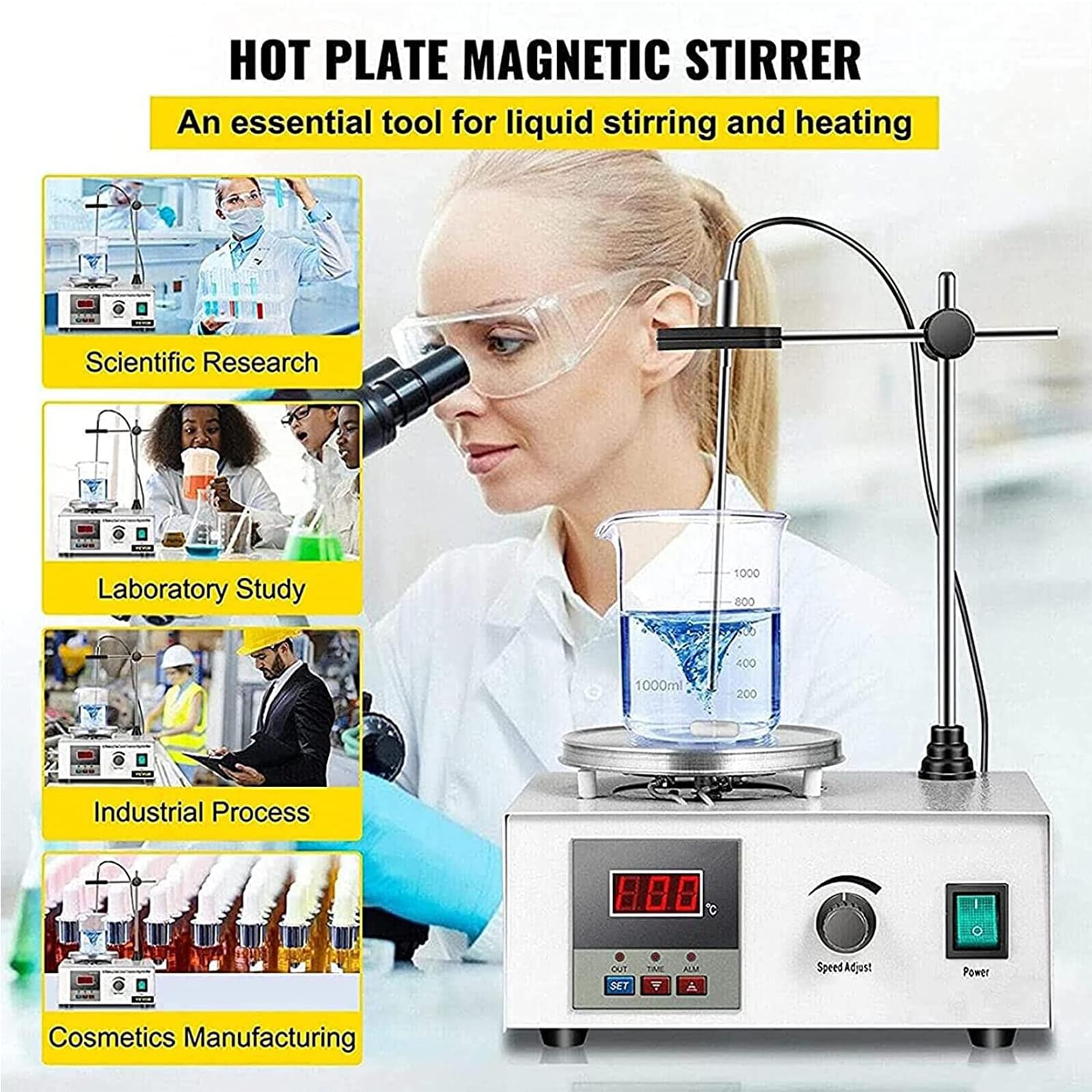 Vistirador De Calefacción Eléctrica Placa Caliente, Agitador Magnético con Pantalla Digital LED, Placa De Calentamiento De Laboratorio De 2000 RPM, Regulación De Velocidad Sin Pasos