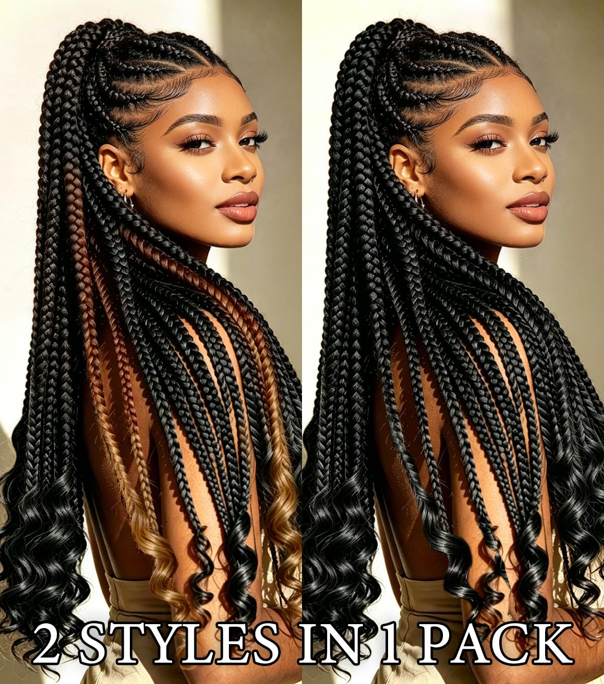 Braiding Hair Pre Stretched Long Braids 8 Packs 22 Inch Synthetic Soft Itch Free No Tangle Hot Water Setting for Box Braids and Twists Mix Colors Optional（6*Black+2 * 1B/30/27)