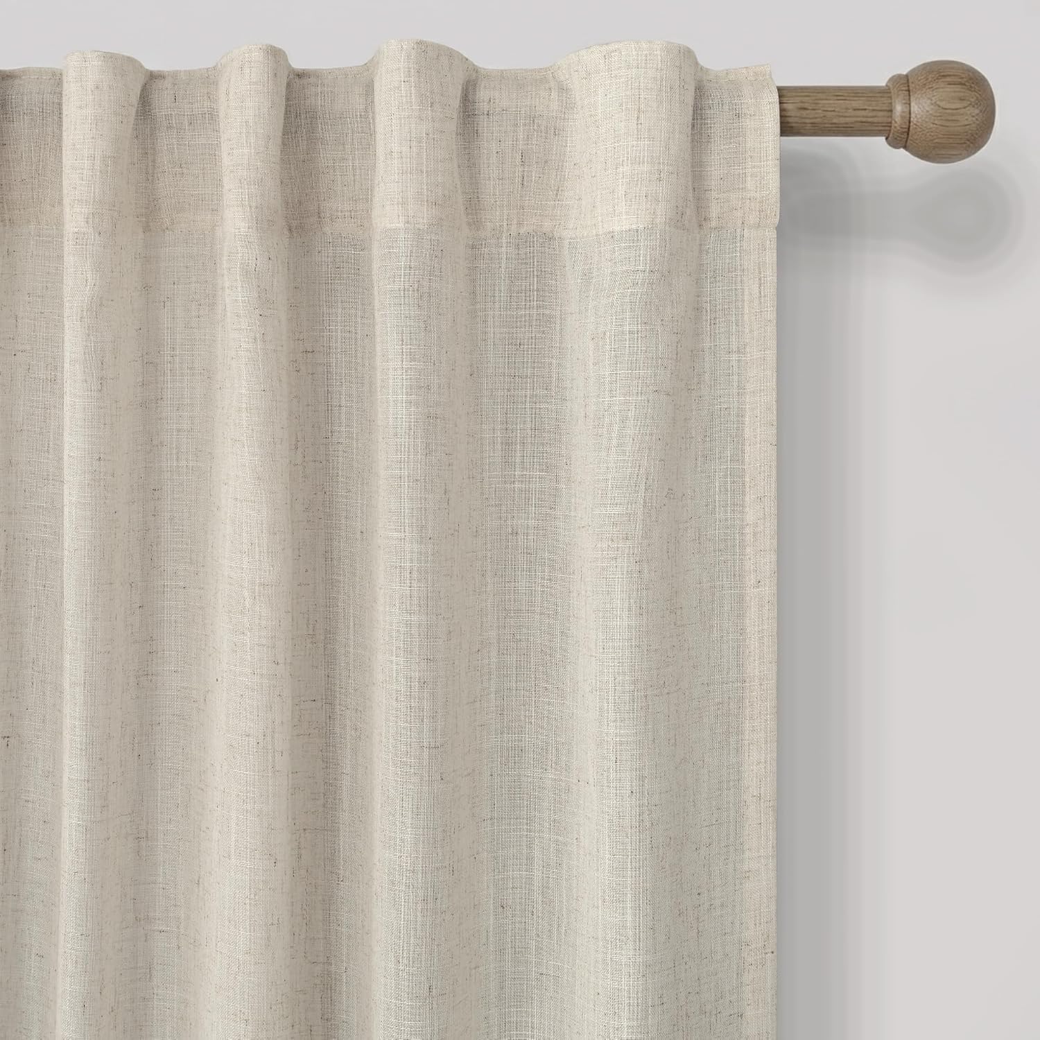 KOUFALL Oatmeal Curtains 96 Inches Long, 8 FT Back Tab Extra Long French Country Farm House Semi Sheer Light Filtering Linen Curtain Drapes for Living Room Bedroom 2 Panel Set, Light Beige image 3