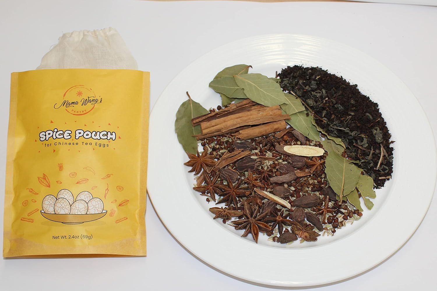 Chinese Tea Eggs Seasoning Pouch, Hand Packed, Blend with Whole Herbs & Premiun Loose Leaf Tea. Makes 2 Dozen Eggs. Delightful!