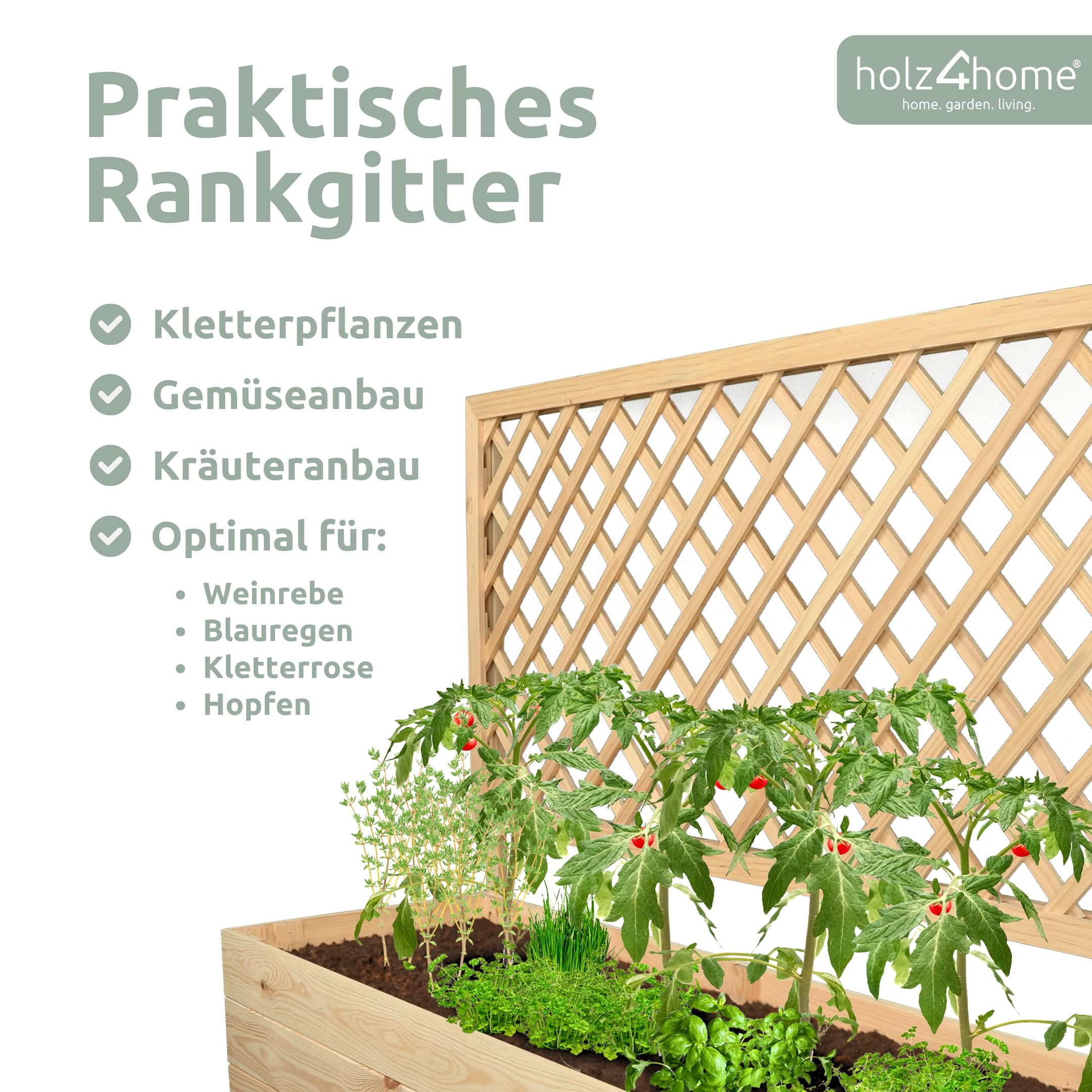 holz4home® Pflanzkasten mit Rankgitter XL aus Kiefernholz I 44x128x104 cm I inkl. Gartenhandschuhe & Vlies I Pflanzkübel mit Spalier I Hochbeet für Balkon als Sichtschutz I Blumenkasten