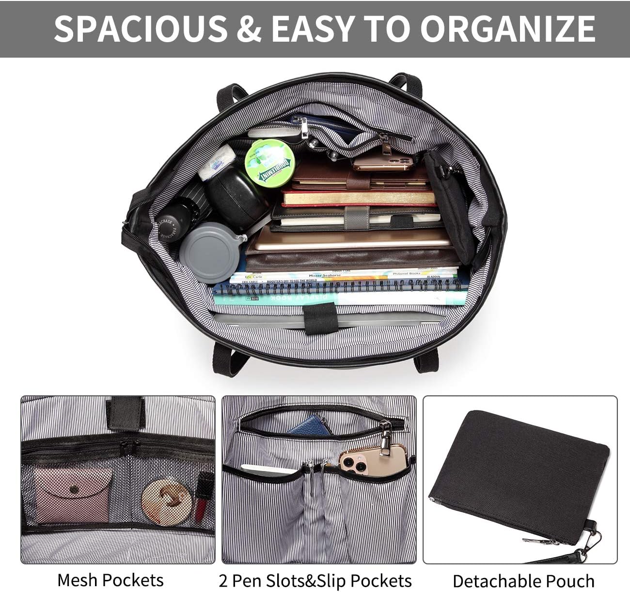 VASCHY Laptop Bag for Women, 15.6-17 Inch Lightweight Water Resistant Travel, Work,Teacher Tote Bag w Luggage Strap