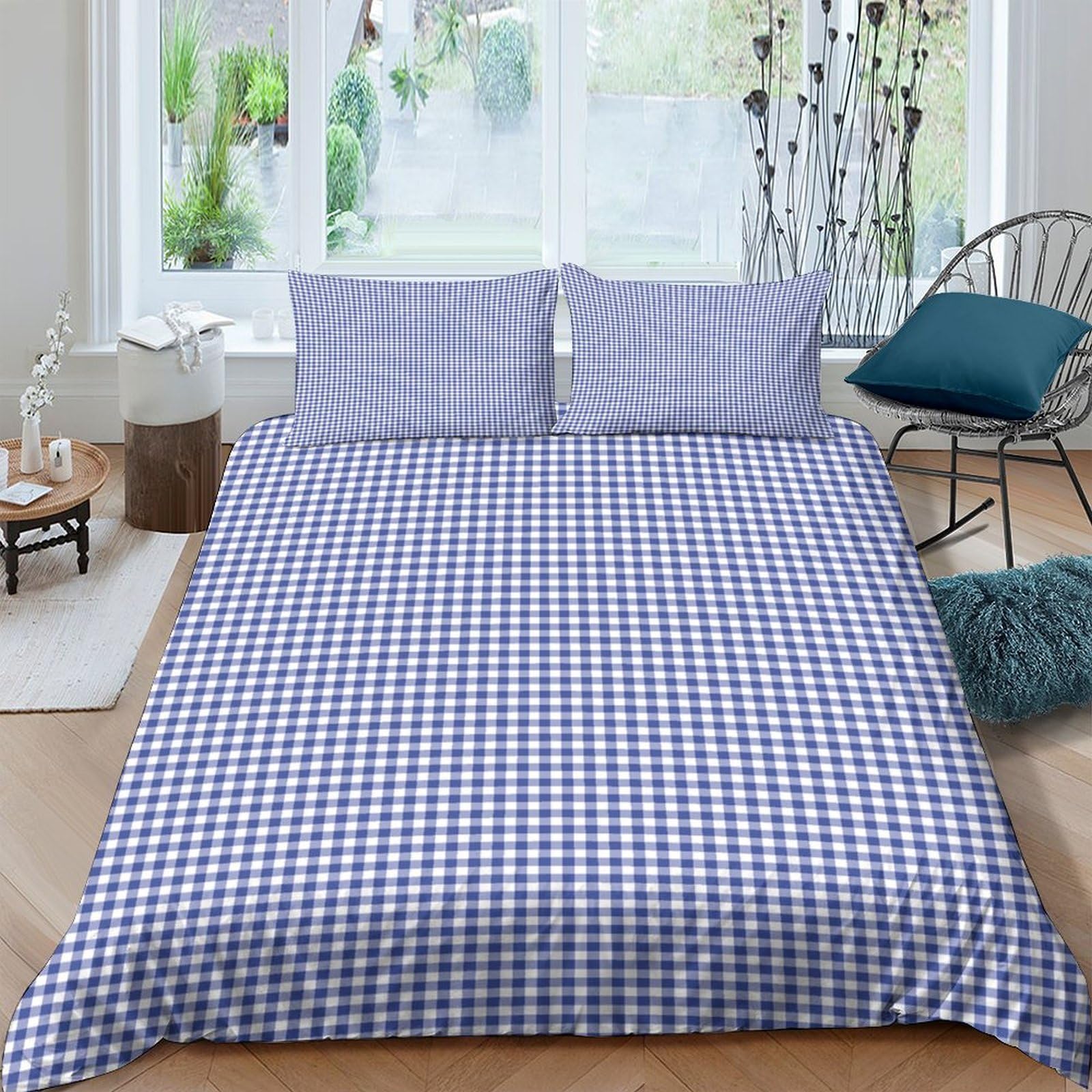 Ctjqhvkz Style-6 3D Printed Blue Gingham Fitted Sheet Microfiber Soft Breathable Plaid Mattress Cover For Bedroom Guest Room Decor Single（135X200cm）
