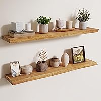 Vista 19 de Axeman Estantes flotantes de madera de olmo rústico para pared, estante de pared de 48 x 8 pulgadas de profundidad con soporte invisible, estantes
