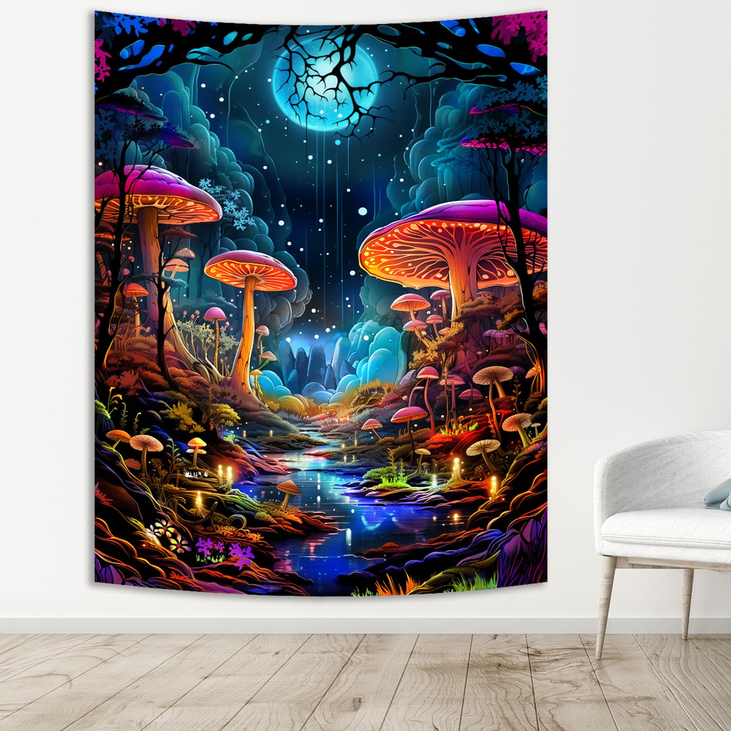 Miytal Fantasy Forest Qualle Tapisserie 180x230 Cm - UV-reaktiv, Leuchtet Im Dunkeln, Schwarzlicht
