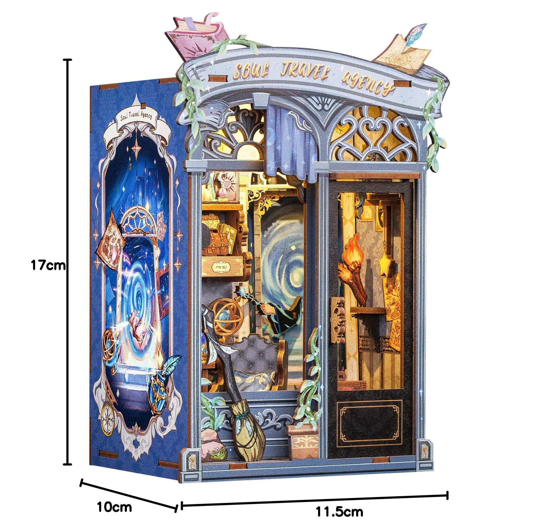 CUTEBEE Kit Book Nook – Fantasia Casa Prefabbricata Di legno DIY, Libreria in Miniatura 3D per Adulti, Regalo per Amanti dei Libri, Decorazione per la Casa e Kit Fai-da-Te (Soul Travel Agency)
