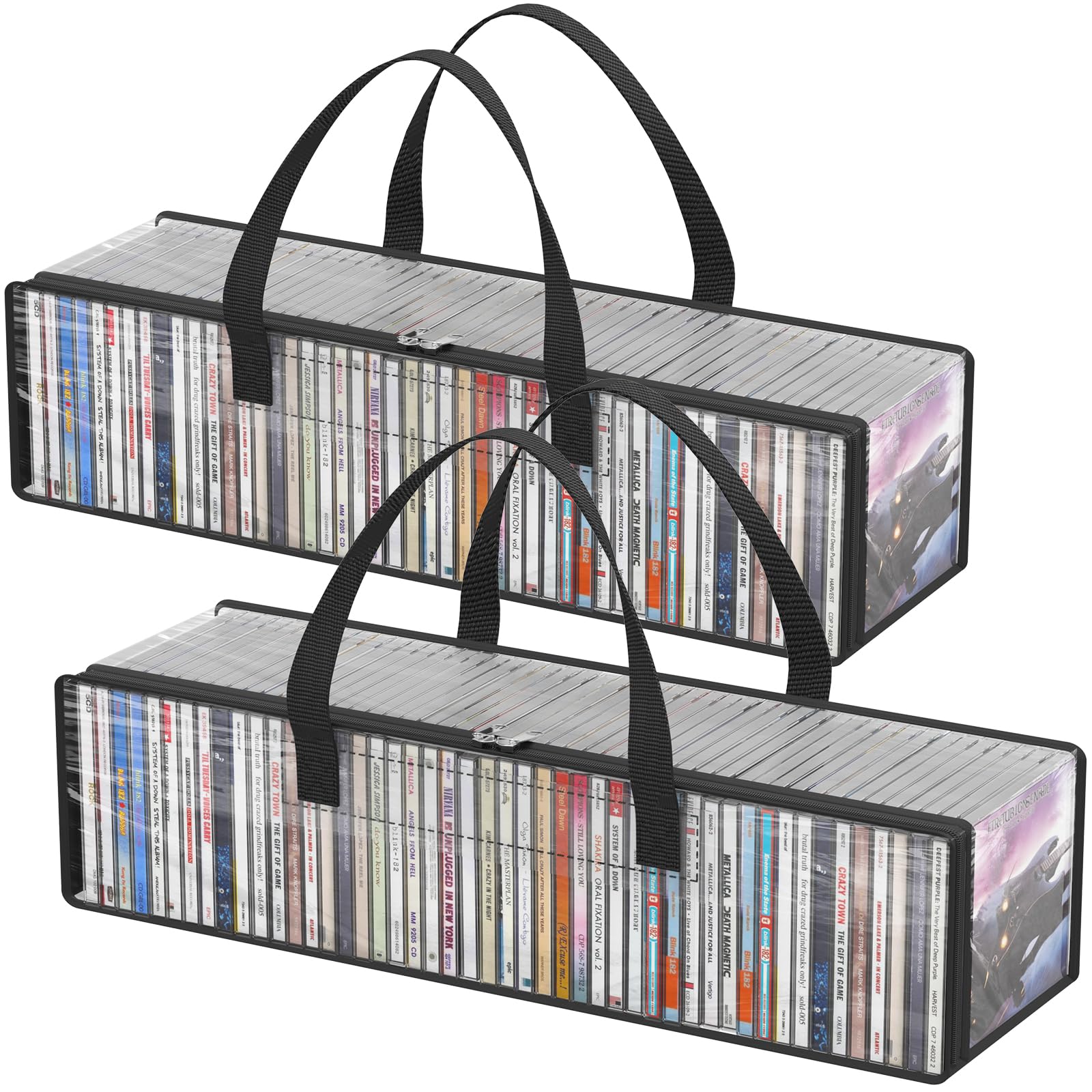 Lifewit CD Storage Bags 4 Pack, Clear PVC Plastic CD Case Holder with Handles, Front Window Zipper Design, Stackable Media Organizer Box for Albums, Hold up to 200 Pcs CDs (50 Each)