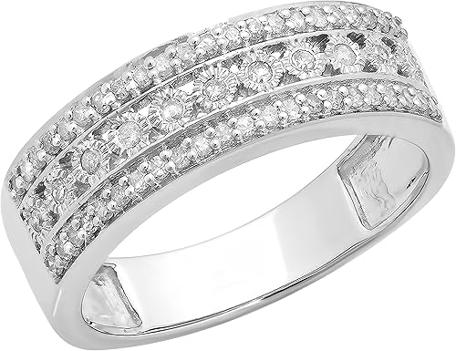 Dazzlingrock Collection Anillo de boda redondo de triple fila gruesa para mujer, con piedras preciosas y diamantes, disponible en oro de 10K14K18K