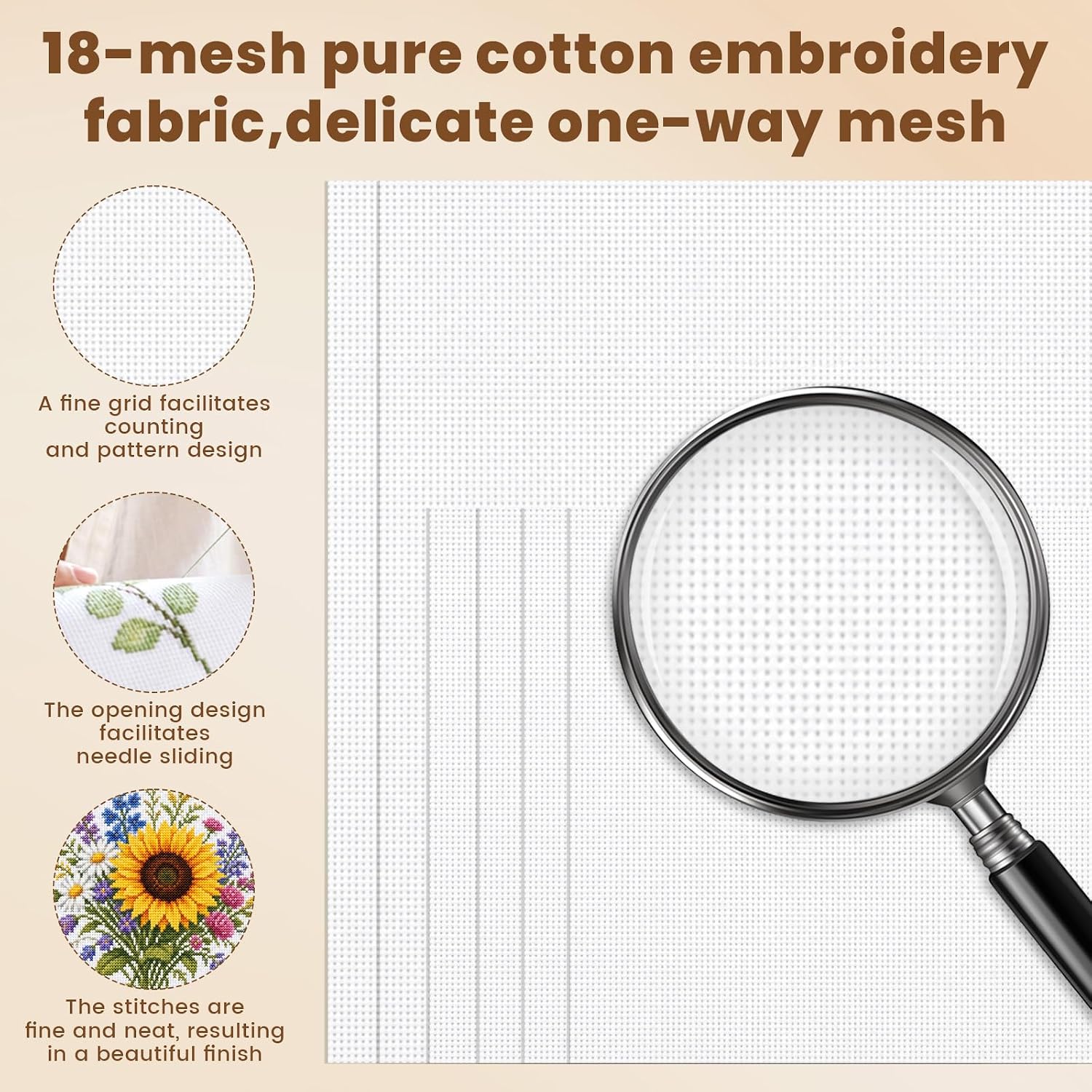 18 Mesh Pre-Cut Blank Needlepoint Canvas with Steel Needle, Threader