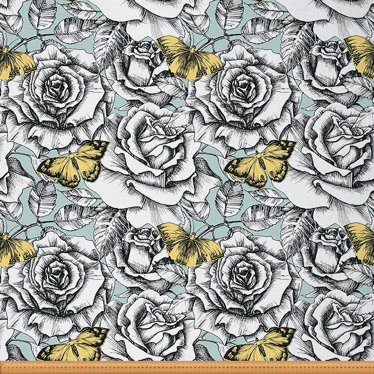 Loussiesd Butterfly Fabric by The Yard,Rose Floral Flower Upholstery Fabric for Chairs Sofa,Traditional Natural Outdoor Fabric Waterproof,3 Yard,(L276*W150cm) Yellow White