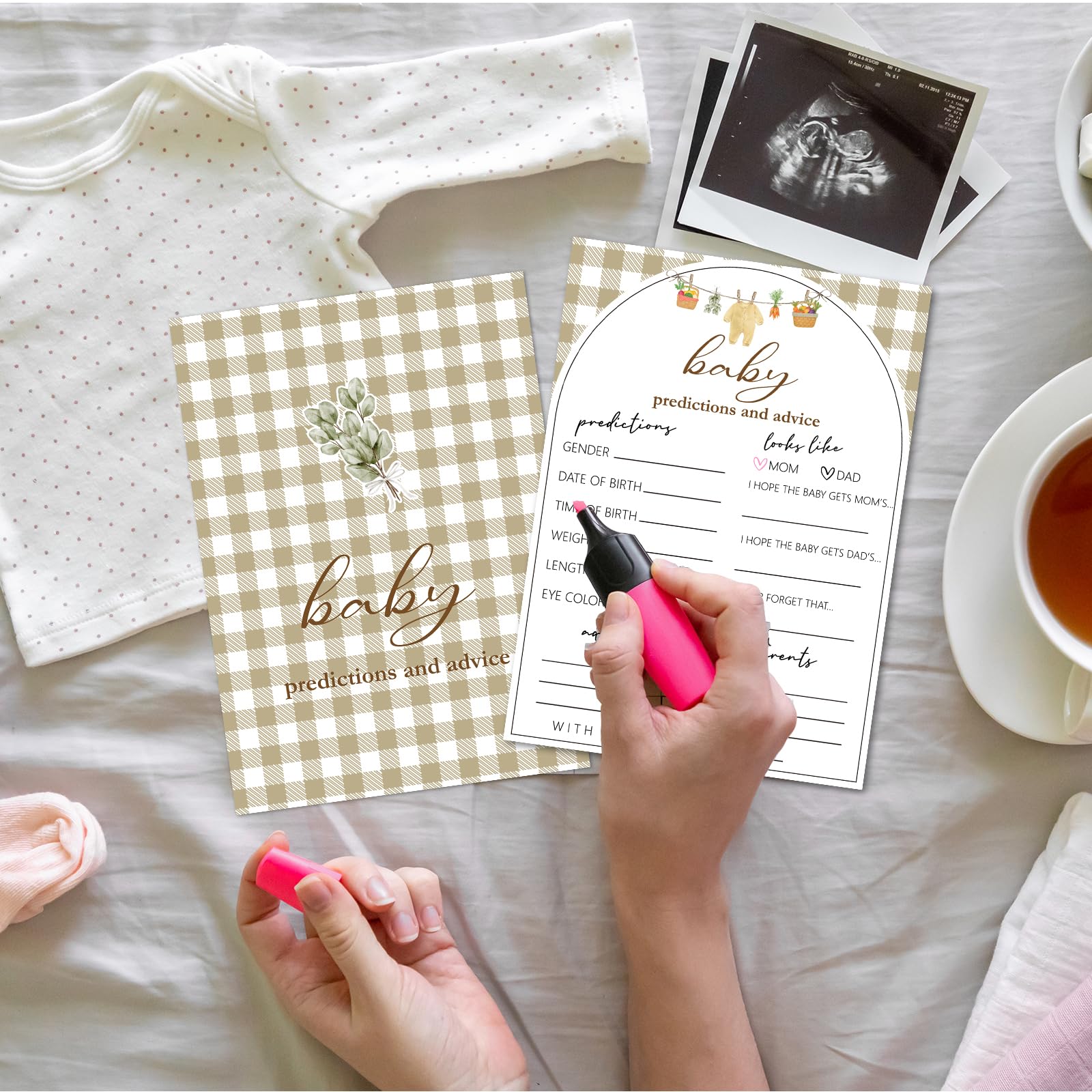 Juegos de baby shower cultivados localmente, predicciones de bebés y tarjetas de actividades de consejos para decoraciones de fiestas, juego de fiesta de revelación de género del mercado de