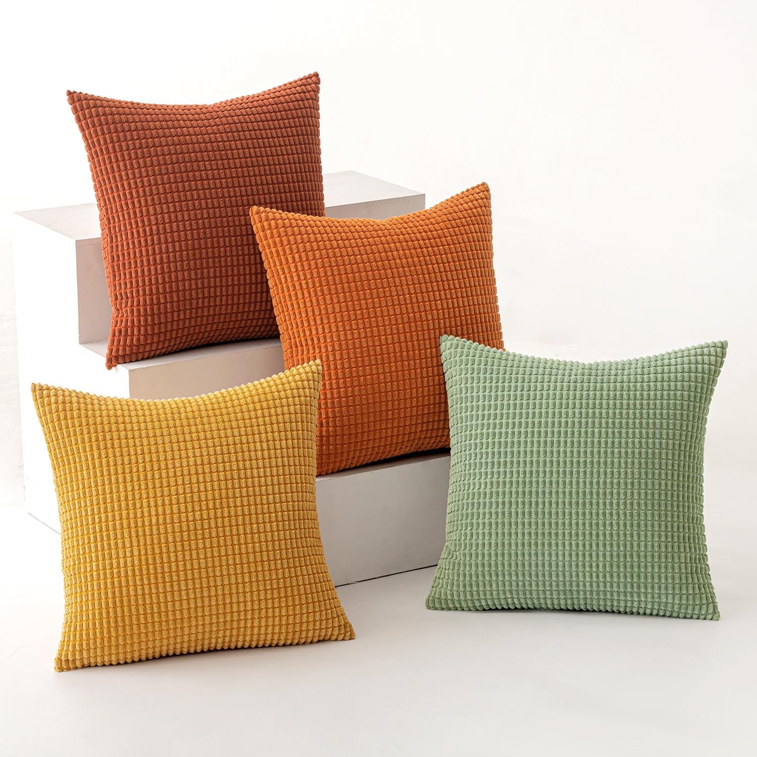 MIULEE Federe Cuscini Decorativi Divano Copricuscini Granula in Poliestere Federa Moderno Morbido Resistente Quadrato per Soggiorno Camera da Letto Casa Sedia 50x50 cm 4 Pezzi Serie Arancio-verde