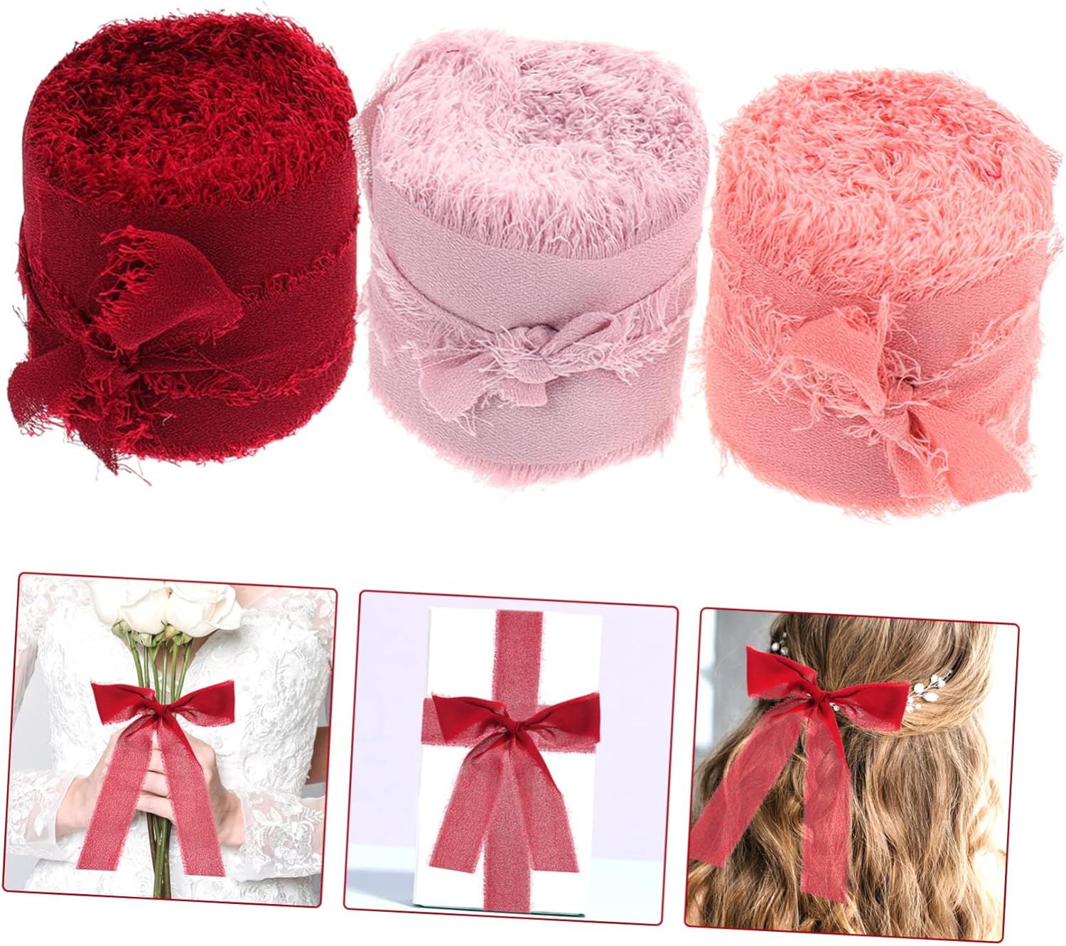 12rolls Frayed Edge Ribbon for Crafting and Wrapping Yards for Valentine's Day Weddings and Decorations