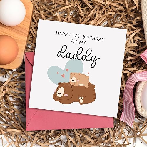 Miniatura 4 de TEEMI - Feliz primer cumpleaños como mi papá, lindo osotarjeta de primer cumpleaños para papá, bonita tarjeta de cumpleañostarjeta de felicitación