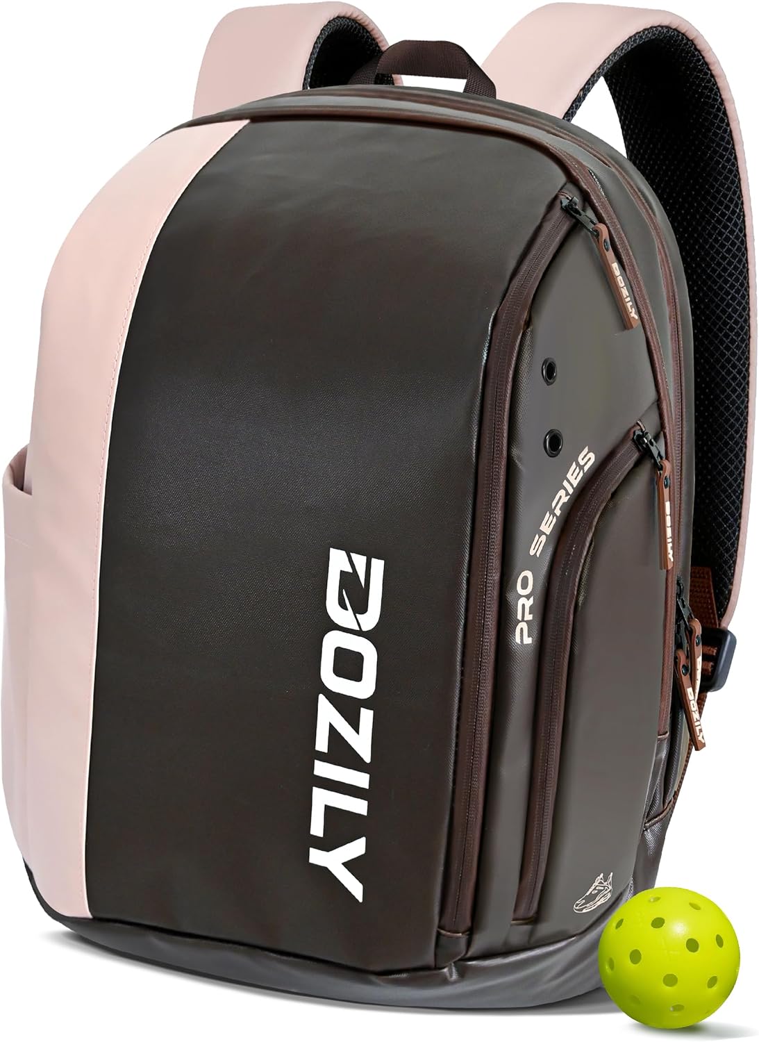 Pickleball Backpack 25L, Waterproof Sports Backpack with Shoe Compartment & Laptop Sleeve, Fits 14” Laptop, Ball Pocket, Chest Strap, Travel Pickleball Equipment Bag (Brown)