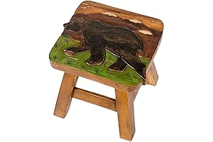 Carved Solid Acacia Wood Footrest Stool