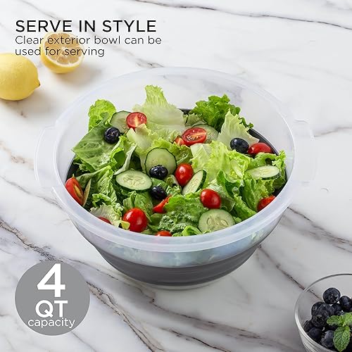 Miniatura 6 de COOK WITH COLOR Spinner plegable para ensaladas, secadora de lechuga de 4 cuartos de galón que ahorra espacio con colador plegable perfecto para