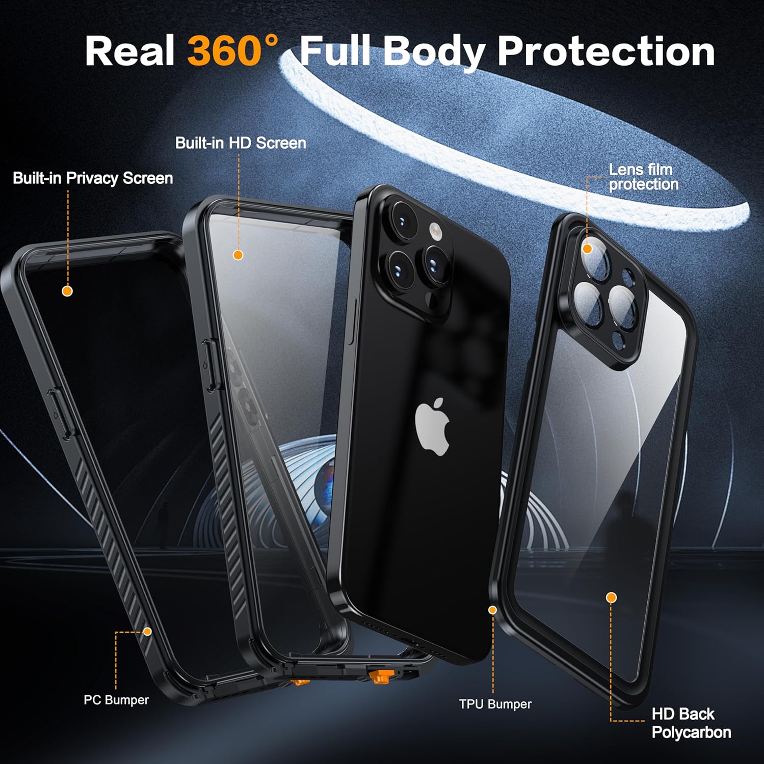 for iPhone 15 Pro Max Case Waterproof - Built-in Privacy Screen Protector & HD Screen Protector [IP68 Underwater] Shockproof Dustproof Full Body Protection iPhone 15 Pro Max Phone Case