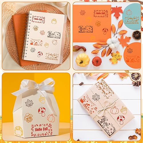 Miniatura 6 de CUweipeng 15 piezas de sellos de goma de madera de otoño, sellos de tarjetas de manualidades, almohadillas de goma de calabaza, juego de