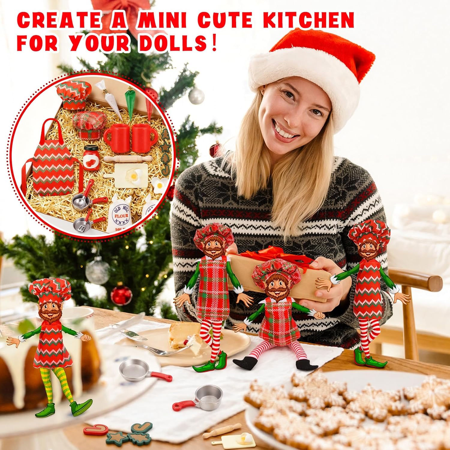 MiniInflat 36 Pcs Christmas Doll Accessories Dolls Baker Outfit Set Christmas Mini Doll Cooking Accessories Include Baker Outfit Mini Baking Props for Dollhouse Decorations Girls and Boys Xmas Gift