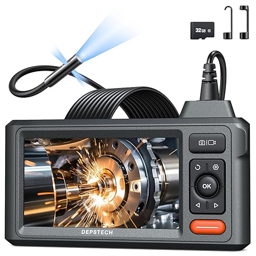DEPSTECH Inspection Endoscope Camera with Lights: 1080P Triple Lens Snake Camera with 5" Screen and 16.5FT Flexible Cable, Waterproof Industrial Borescope Tool for Auto, Wall, Sewer, Pipe, Mechanics