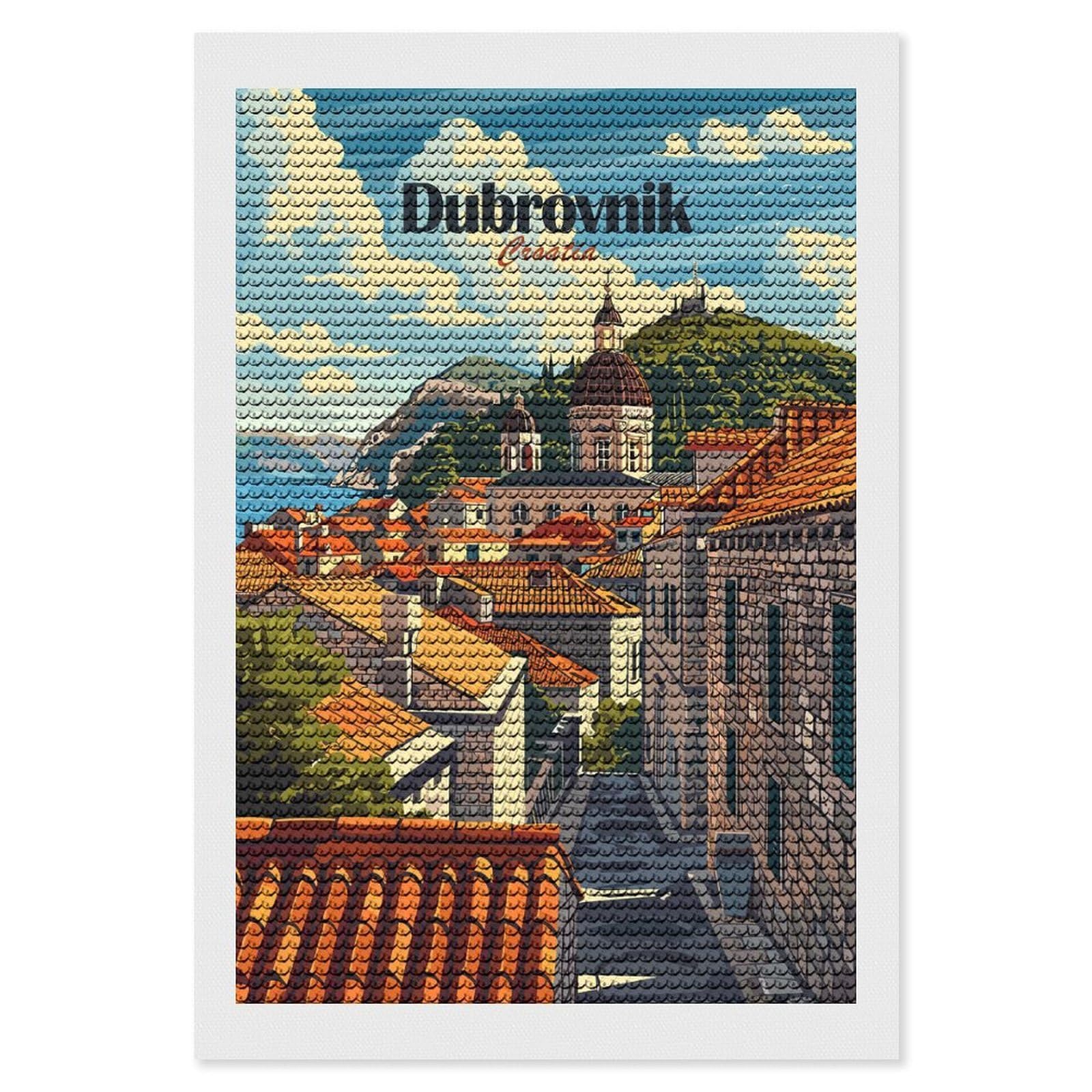 Junmoney Dubrovnik Croatia Travel (2) Diamond Painting Canvas Set 8"x12", for Adults, Sparkling Round Gems, Thoughtful Handmade Gift, Modern Decor