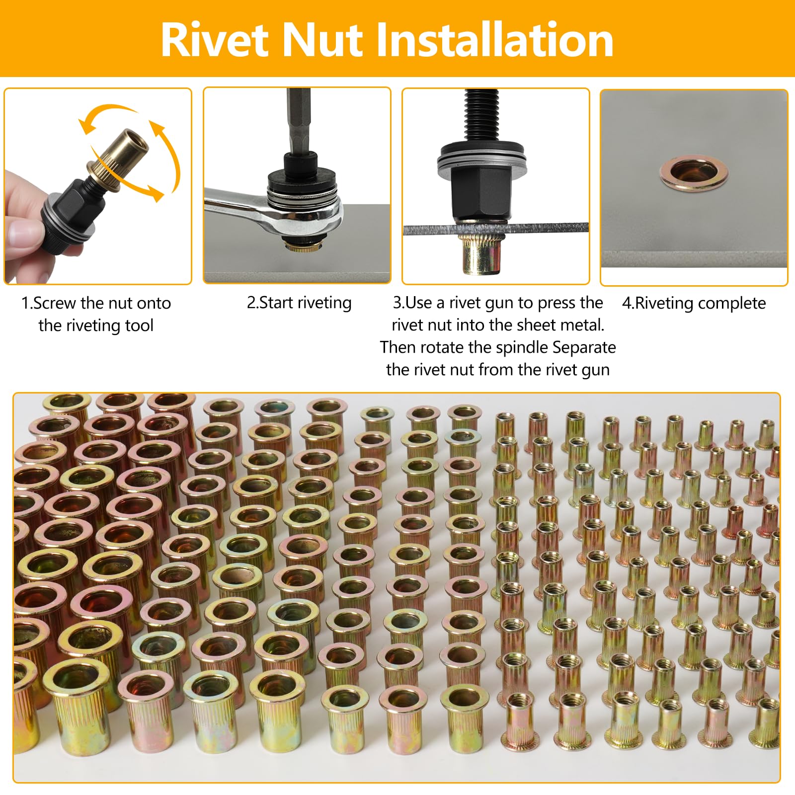 Set di 186 pinze per rivetti, dadi per rivetti, dado pressfit, utensili manuali per rivetti, M3/M4/M5/M6/M8/M10, per lamiera, tubi e applicazioni automobilistiche, 30 dadi per misura