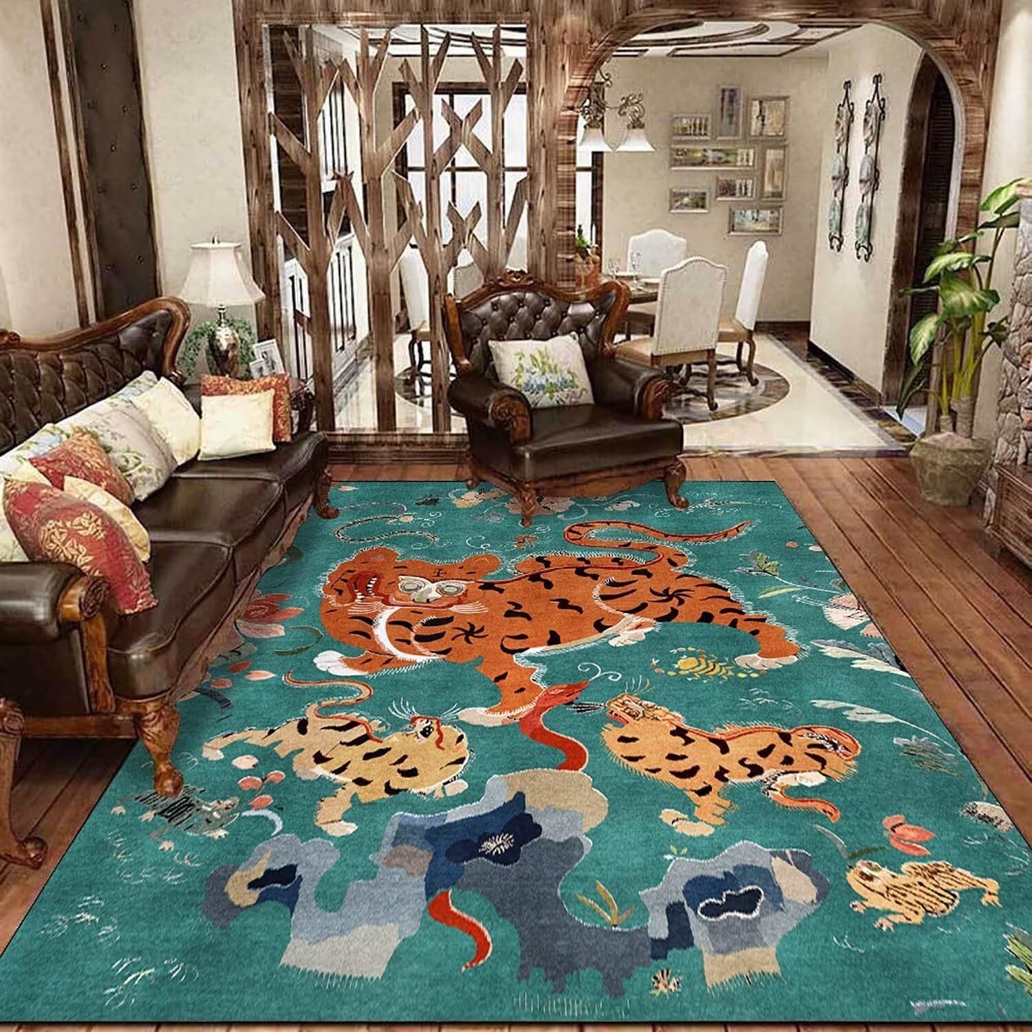 Amazon.com: Tibetan Tiger Rug 2x3 ft Green Small Area Rug for Bathroom ...