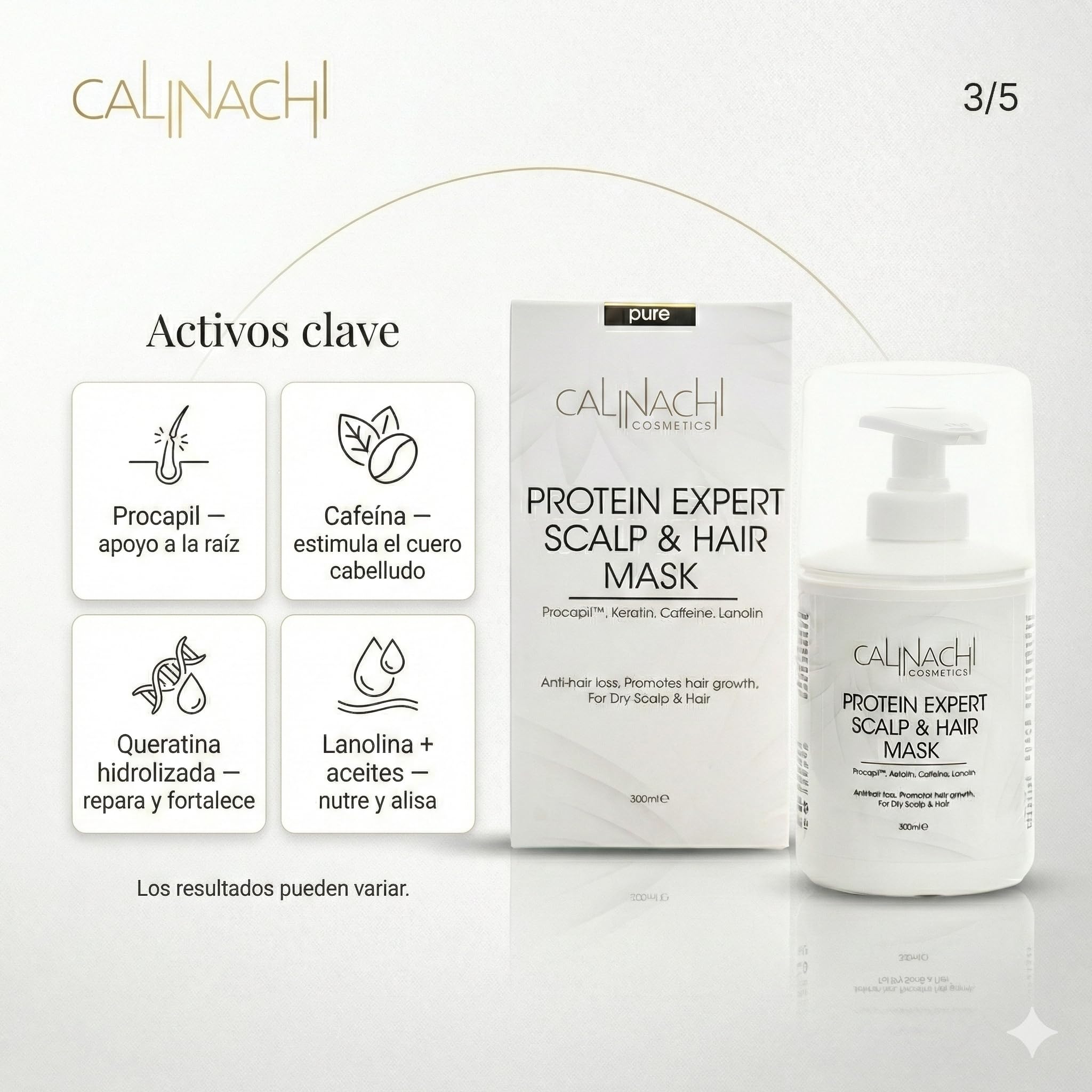 CALINACHI Mascarilla Capilar Proteica Procapil Queratina 300 ml | Mascarilla proteica con Procapil, cafeína y queratina que fortalece, reduce la rotura y aporta brillo a las puntas
