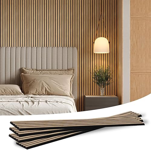 SOCBAZZAR Paneles acústicos de listones de madera para pared y techo, paneles de chapa de madera estriada 3D, 94.5 x 8 pulgadas cada panel de pared