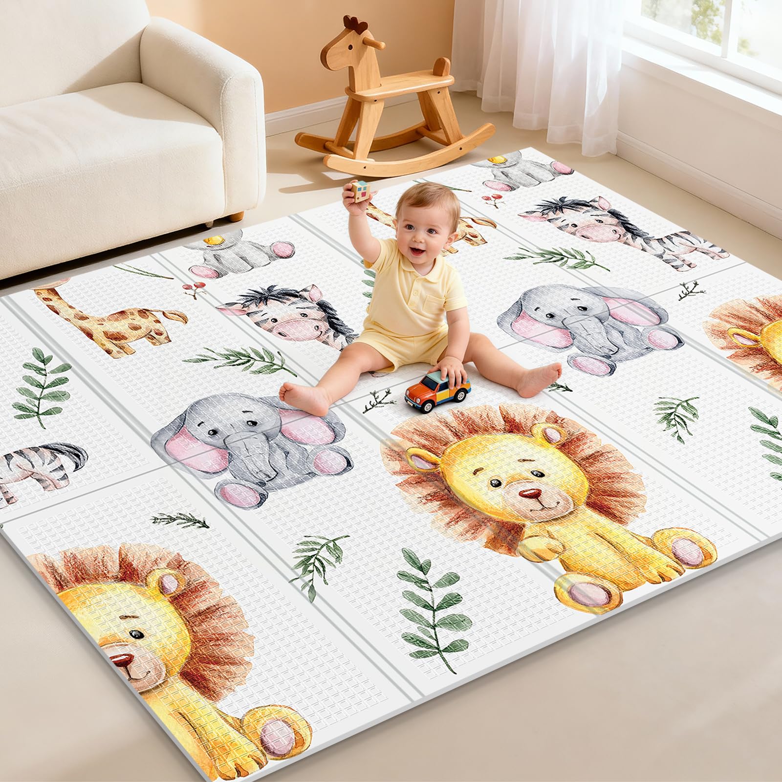 71x59 Foldable Baby Play Mat for Floor, Foam Playmat for Babies 0-12 Months, Kids Non Toxic Thick Play Mat , Waterproof & Anti-slip Crawling Toddlers Mats, Babies Activity Tummy Time Playmat, Lion,71x59 Lion 71x59 in
