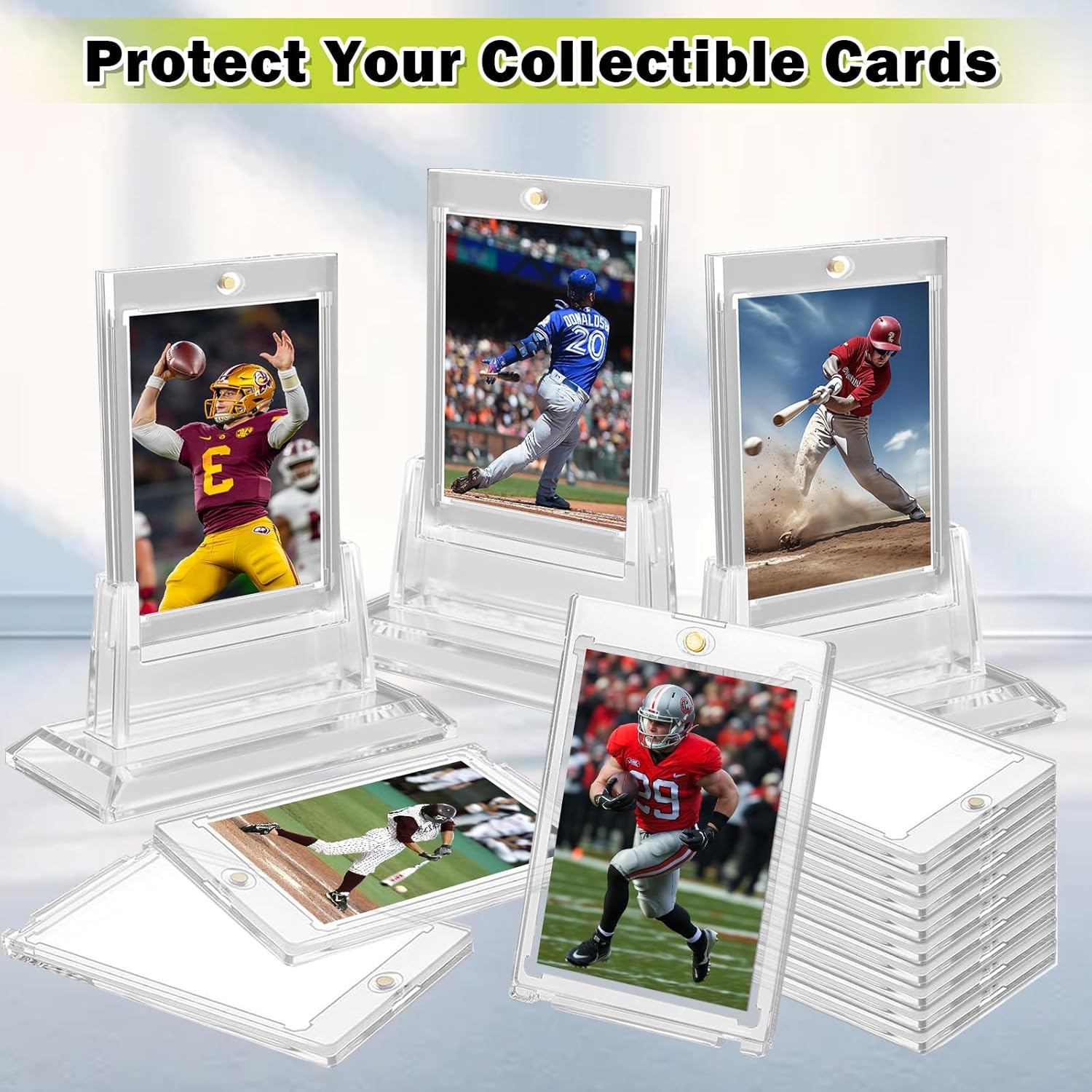 130PT Magnetic Card Holders for Trading Cards, 18ct One Card Touch Holder Baseball Card Thick Protectors Hard Plastic Magnetic Card Case Sports Football Basketball Top Loads for Cards Sleeves