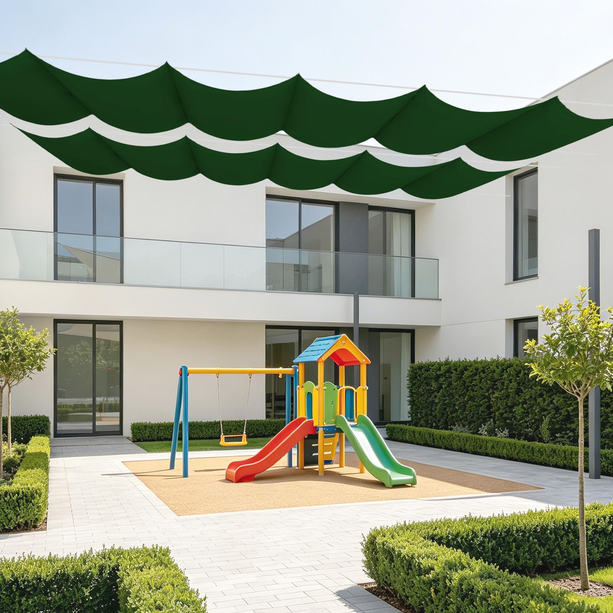 Voiles d'ombrage Rétractable Vague 300x520 cm Imperméable Vert Foncé Patio Jardin Balcon
