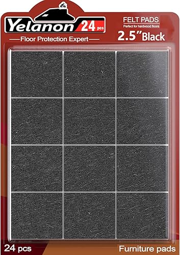 Vista 22 de Yelanon Almohadillas de fieltro para muebles de madera dura, 24 almohadillas de fieltro de 2.5 pulgadas para patas de silla, protectores de suelo