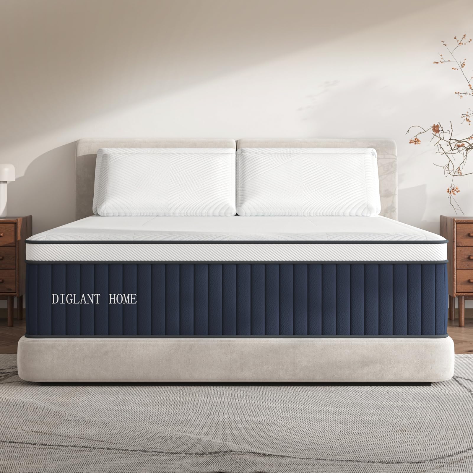 DIGLANT TwinXL Mattress, 14Inch Medium Plush Supportive Memory Foam Hybrid Mattress, Pressure Relief 7-Zone Individual Pocket Springs TwinXL Size