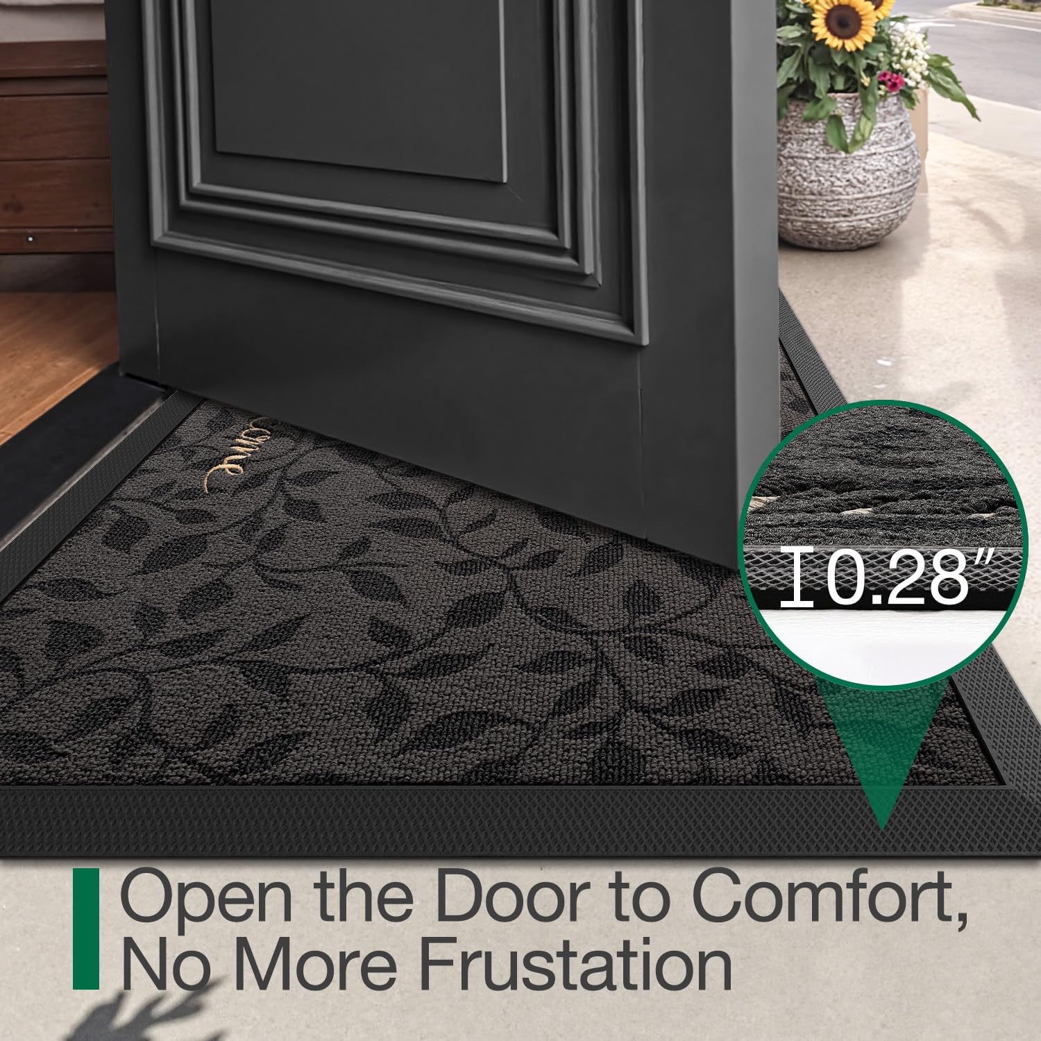 LUMI Premium Front Door Mat 24"x36", Non-Slip Heavy Duty Rubber Welcome Mats, Embroidered Tree Dirt Trapper Doormat for Indoor Outdoor Entryway, Porch, Patio, Grey Gold Leaf