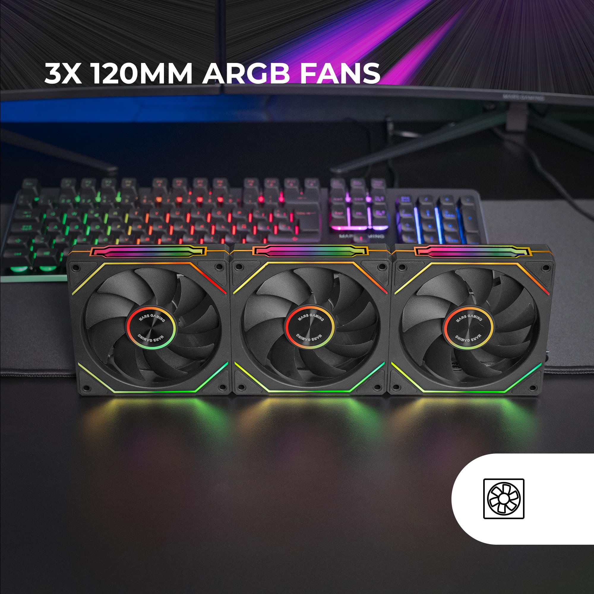 Image secondaire de Kit de Ventilateurs ARGB Mars Gaming MF-LINKFINITY - 3x 120mm avec Éclairage Infinity Mirror
