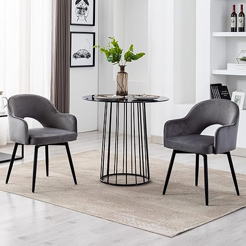 Miniatura 8 de DUOMAY Juego de 2 sillas giratorias de comedor, sillas laterales tapizadas de terciopelo, silla moderna para invitados, oficina en casa, silla de