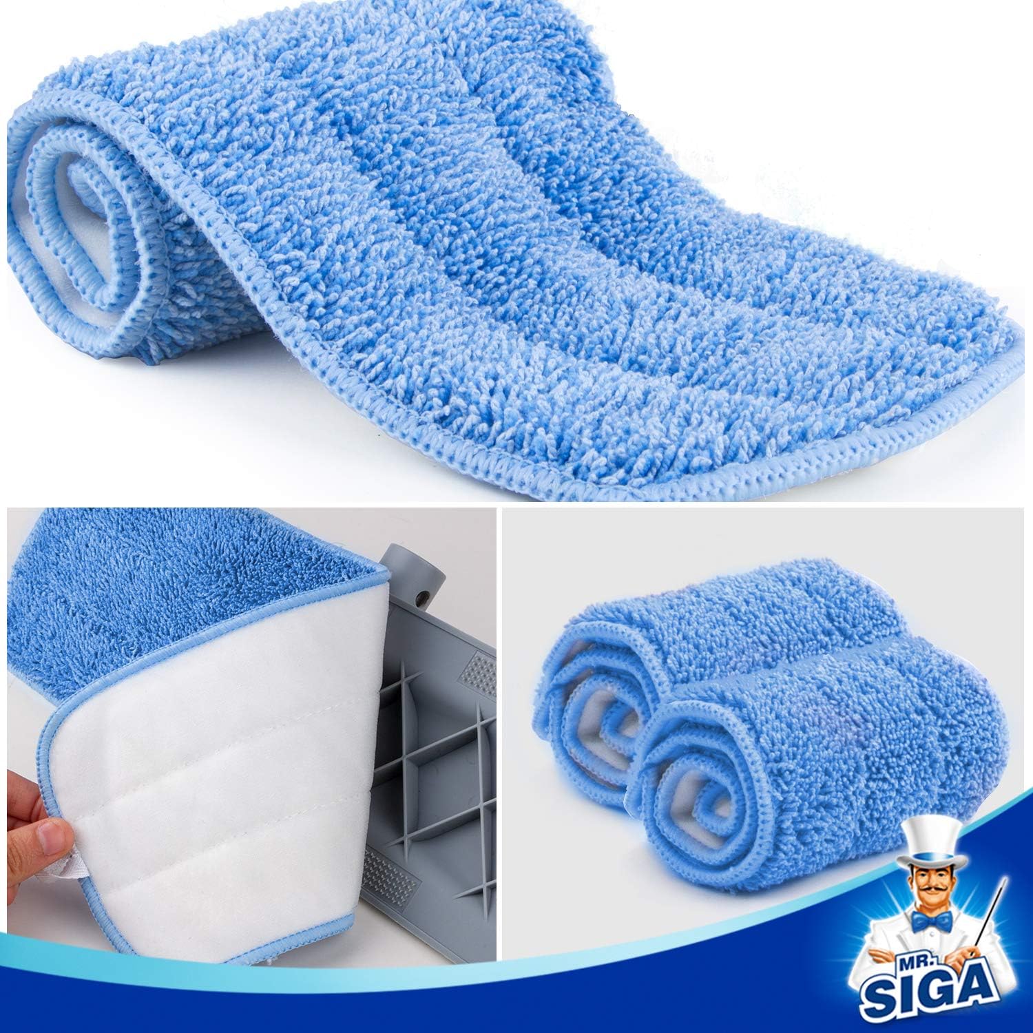 MR.SIGA Professional Spray Mop for Floor Cleaning, includes a Refillable Bottle and 2 Reusable Microfiber Pads, Flat Mop for Tile, Hardwood, Laminate, White&Gray