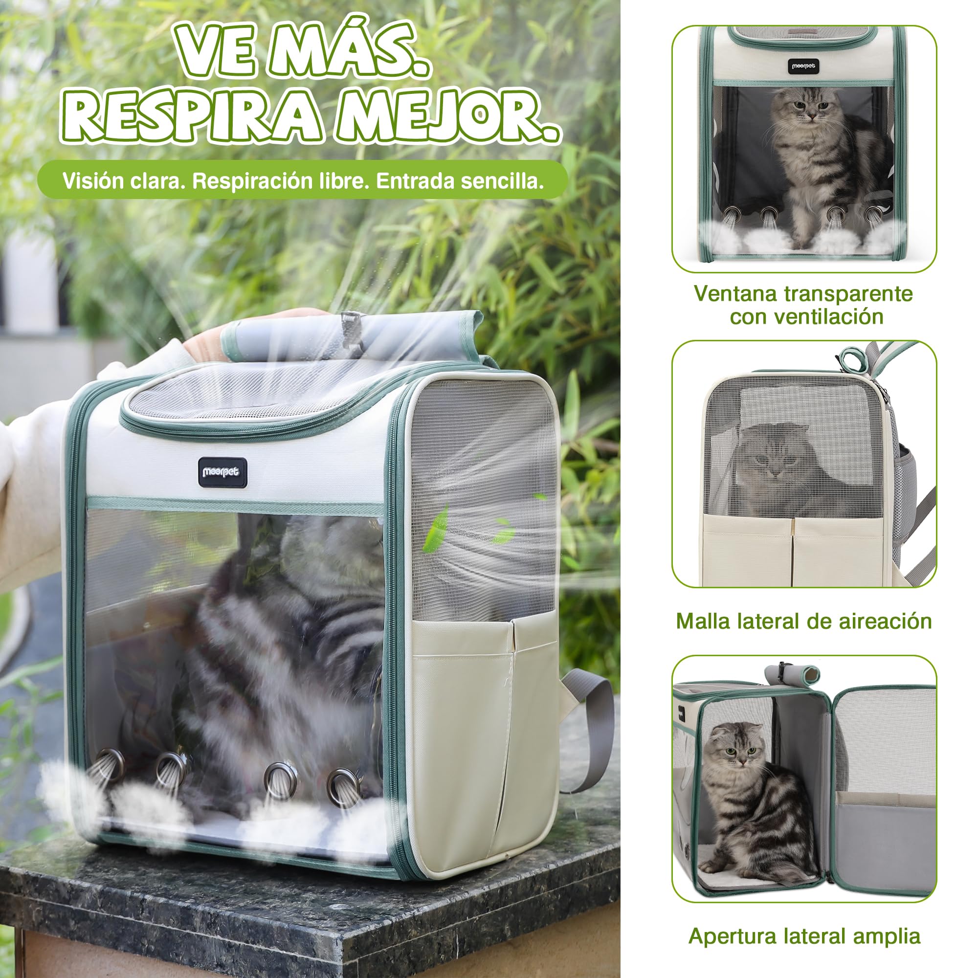 ALLSOPETS Mochila para Perros, Transportín Mochila Plegable para Gatos y Perros Pequeños, Mochila Transpirable para Viajes Paseos y Excursiones (Verde Ahumado)