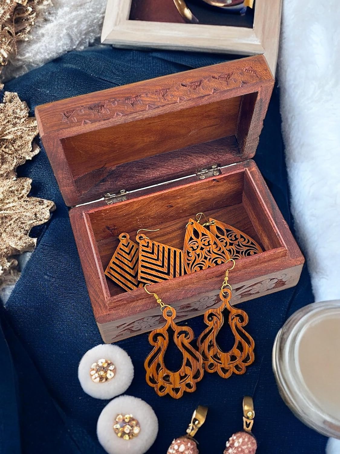 Wooden Urn Box for Human Ashes, Cremation Funeral Urns Box, Pet Memorial Urns, Decorative Urn, Cat Infant Adult Urn, Keepsake Burial Ash Box-Extra Small(Floral Engraved, 4 X 6 inch)